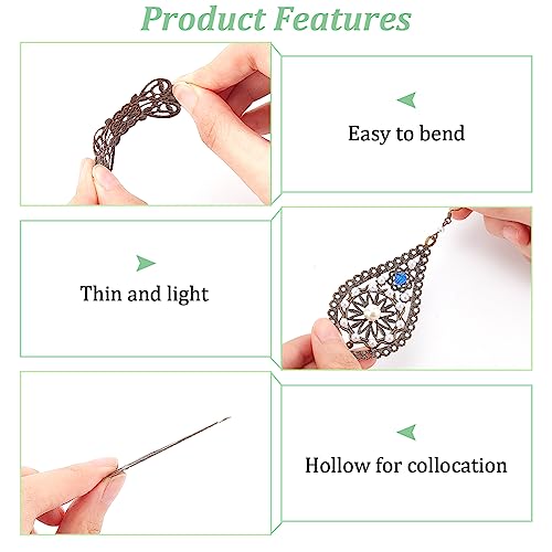 PH PandaHall 120pcs Filigree Metal Embellishments 19 Style Filigree Connectors Charms Antique Bronze Flower Animal Pendants for Steampunk Mixed Media Art Hairpin Headwear Necklace Jewelry Making