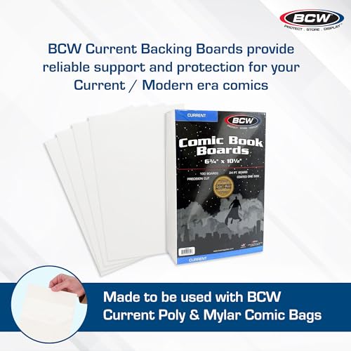 BCW Current Comic Book Backing Boards - 1 Pack (100 Total) | 24 pt., Coated, Buffered with 3% Calcium Carbonate | Precision Cut for Current Comic Bags | Comic Book Boards for Long-Term Storage