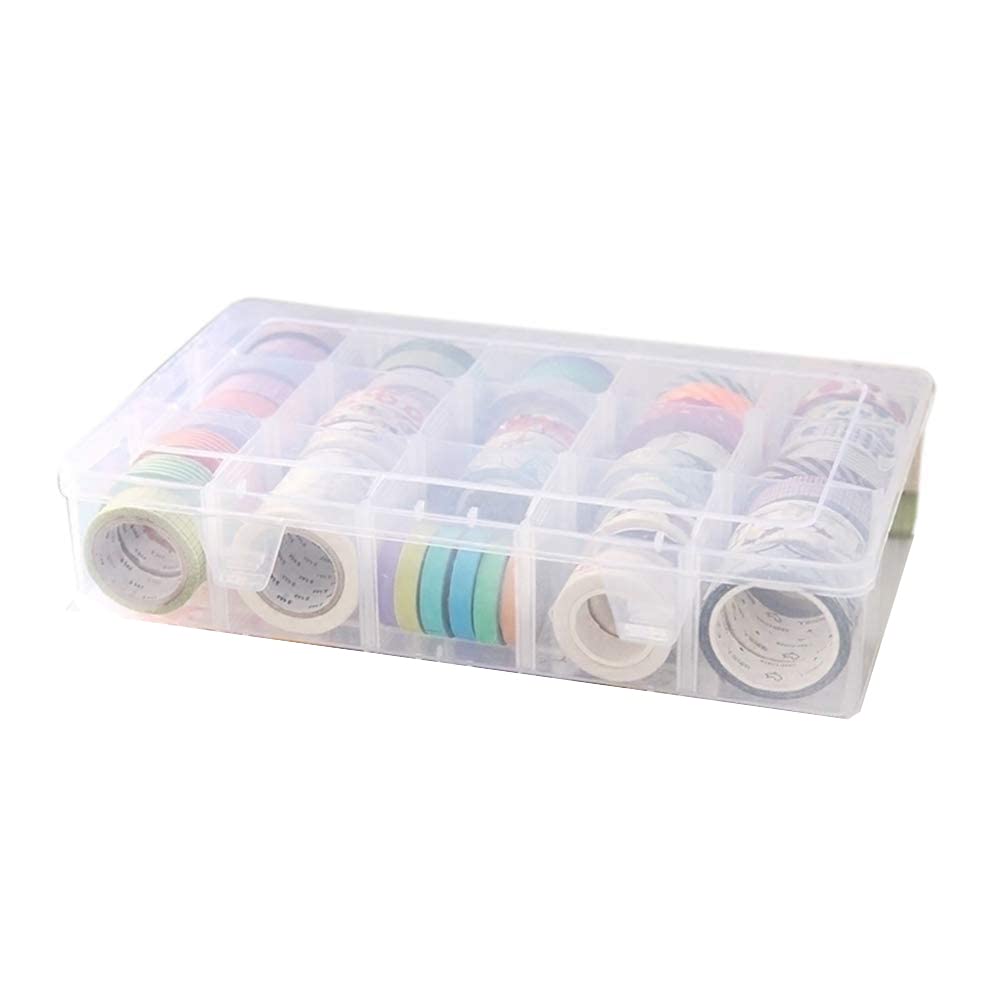 Adjustable 15-Compartment Grid Slot Plastic Storage Box Jewelry Bead Tool for Washi Tape, Art Supplies and Sticker Container Organizer Case