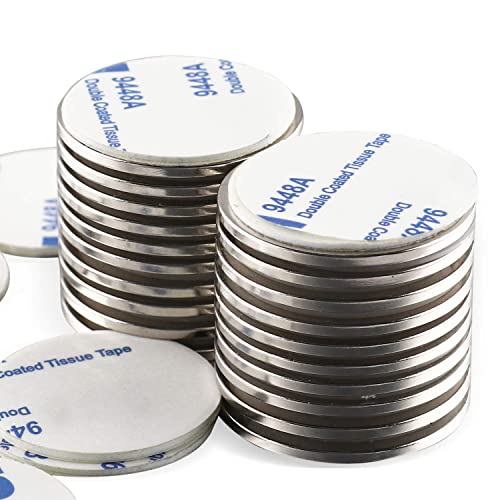 LOVIMAG Strong Neodymium Disc Magnets with Double-Sided Adhesive Powerful Rare Earth Magnets, Perfect for Fridge, DIY, Building, Scientific, Craft, and Office, 1.26 inch x 0.08 inch - Pack of 20