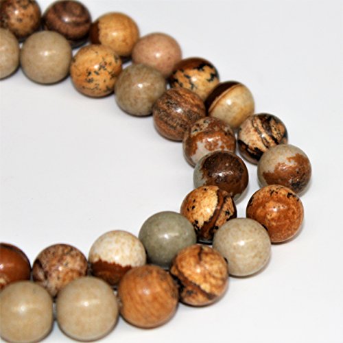 Lynxus 2mm Large Hole Picture Jasper Gemstone Loose Beads 12mm 32 Beads Per 15.5" Strand