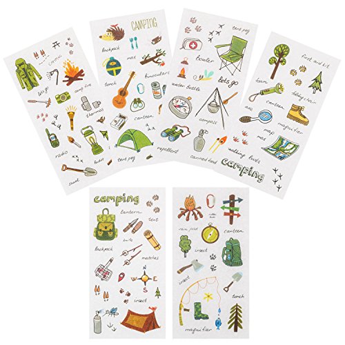 36 Sheets Stickers Set, Camping Stickers Set Decorative Sticker Collection for Scrapbooking, Calendars, Arts, Kids DIY Crafts, Album, Bullet Journals (Camping Theme)