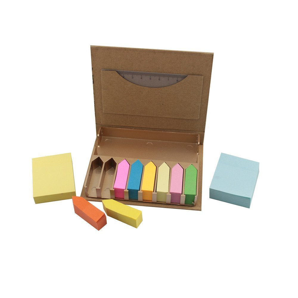Ipienlee Environmental Protection Kraftpaper Sticky Memo Note and Page Markers Assorted Bright Colors and Size Set of 2