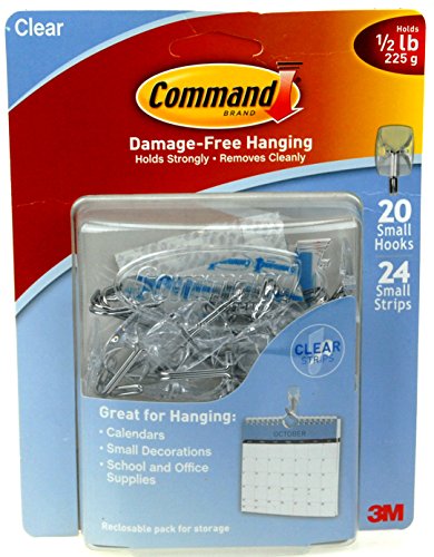 Command Plastic Small Clear Wire Hooks with Clear Strips (20 Hooks, 24 Strips) 3M