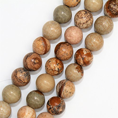 Lynxus 2mm Large Hole Picture Jasper Gemstone Loose Beads 12mm 32 Beads Per 15.5" Strand