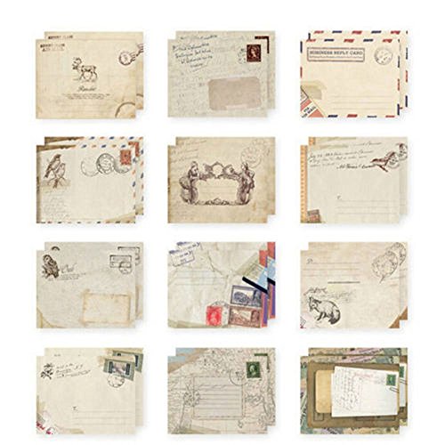 yueton Pack of 48 Kawaii Retro Lovely Vintage Special European Style Mini Paper Envelope for Wedding, Birthday Party, Greeting Cards (12 Different Designs)