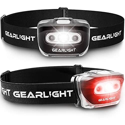 GearLight 2Pack LED Headlamp - Outdoor Camping Head Lamps with Adjustable Headband - Lightweight Battery Powered Bright Flashlight Headlight with 7 Modes and Pivotable Head and Red Light