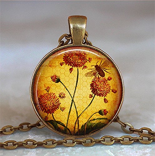 Honey Bee Garden pendant, honey bee necklace, honey bee jewelry, bee pendant honeybee necklace beekeeper gift