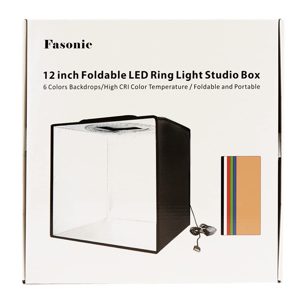 Fasonic 12"x12" Portable Photo Studio Light Box Photography, Professional Dimmable Shooting Tent Kit with 120 LED Lights & 6 Backdrops for Jewelry and Small Items Product