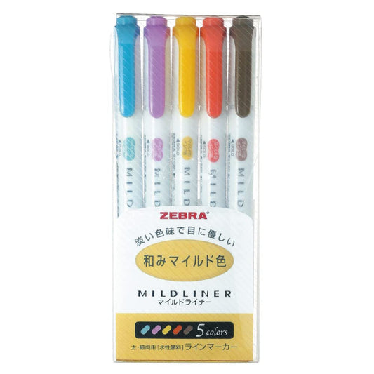 Zebra MILD LINER, Double Sided Highlighter, Refined Color, 5 Set (WKT7-5C-RC)