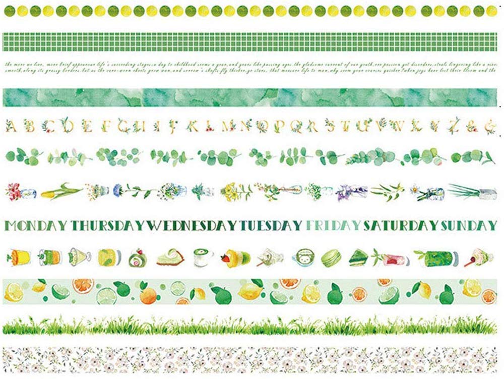 Washi Tape Set,20 Rolls Multi-Pattern Decorative Washi Tape,Washi Masking Tape,DIY Decor Label for Journals,Album,Daily Planners,Gift Wrapping,Party,Art Project Scrapbooking (1. Green)