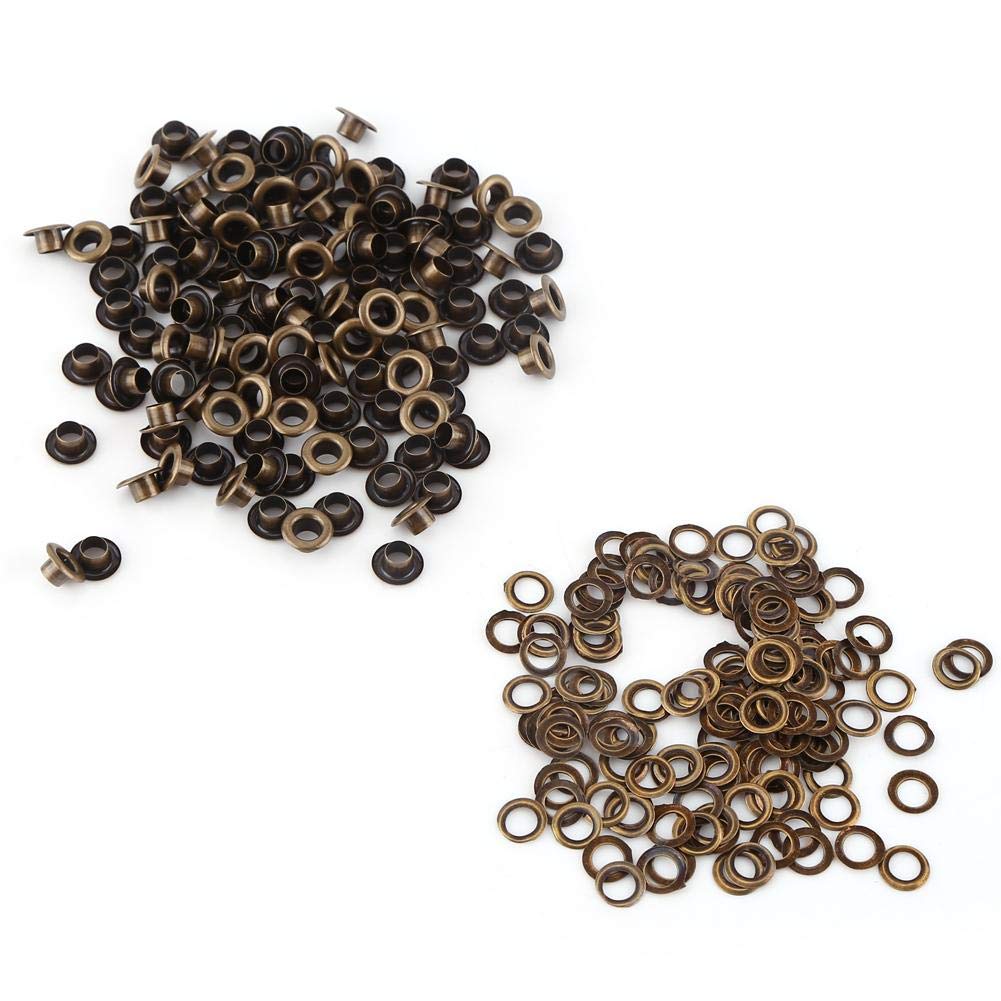 Antique Brass Eyelet Grommets, Leathercraft Accessory Fasteners Kit with Washers for Repairs Decoration(5mm)