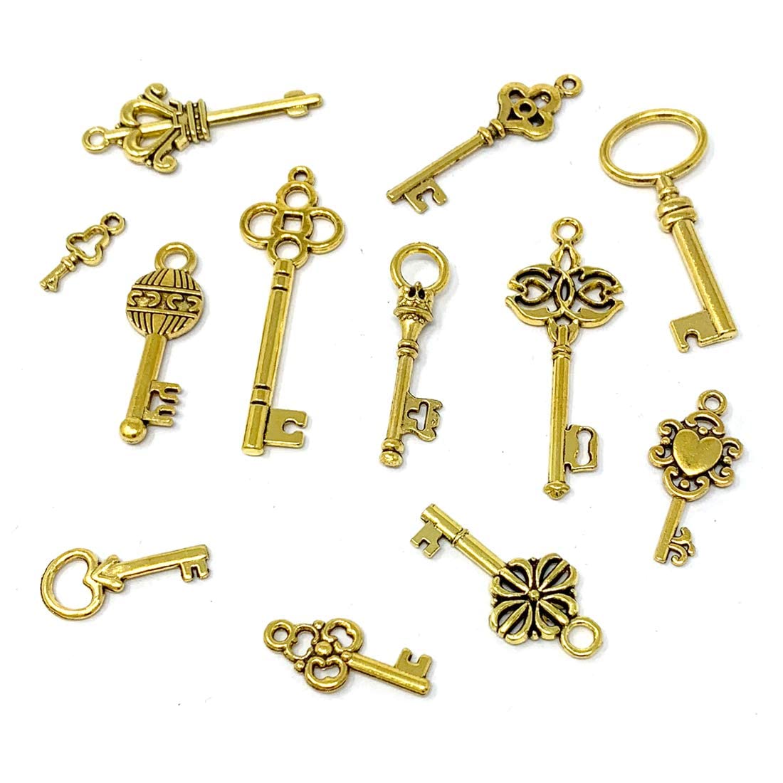 AUCHOIS 80 PCS Vintage Skeleton Key Set Charms, SUNEEY Mixed Style Antique Gold Key Set Charms for Pendant DIY Jewelry Making Wedding Party Favors