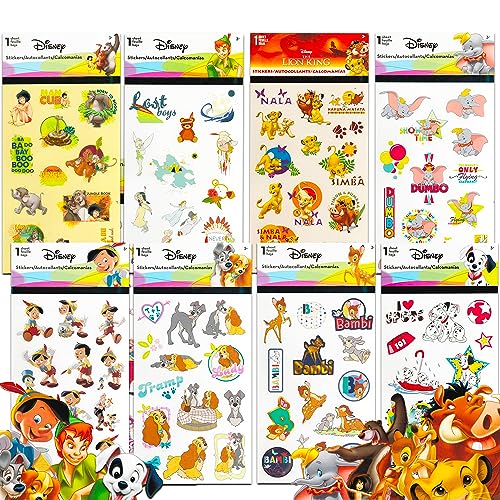 Classic Disney Stickers Party Favors Mega Assortment ~ Bundle Includes 16 Disney Sticker Sheets Featuring Bambi, 101 Dalmatians, Lion King, Jungle Book, Pinocchio, and More (Over 200 Stickers!)