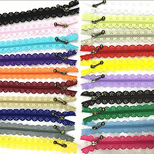 WKXFJJWZC 40Pcs Novelty (50cm) 20 inch Lace Closed End Zippers Nylon for Purse Bags for DIY Sewing Tailor Craft Bed Bag （20/Color） (20 inch)