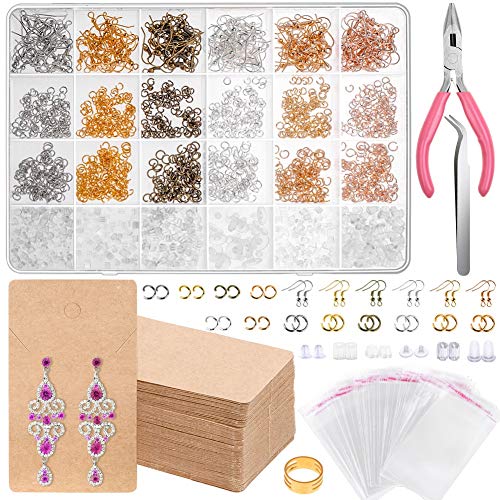 anezus Earrings Hooks for Jewelry Making, 2000Pcs Earring Making Supplies Kit with Fish Hook Earrings, Earring Cards, Jewelry Plier, Earring Backs and Jump Ring for Jewelry Making and Earring Repair