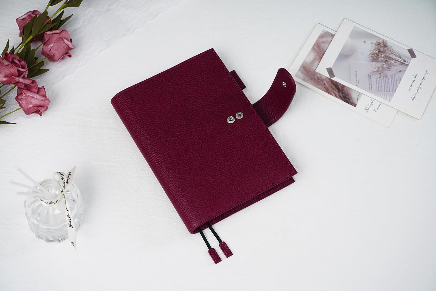 Moterm Leather Cover for Stalogy B6 - with Back Pocket, Pen Loop and Card Slots (Firm Pebbled-Beetroot, B6+)