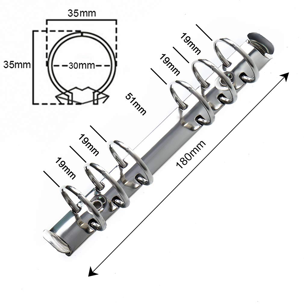 Moterm 2 Pieces 6-Hole Ring Binder Mechanisms Replacement Kit for Binder Planners (Personal Size, Silver Color, 30mm)
