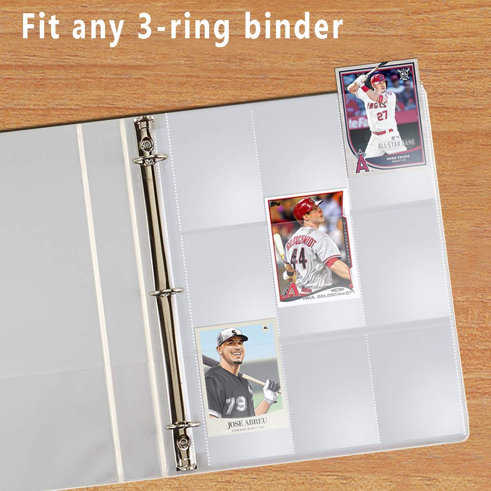 Toupeone 9-Pocket Baseball Card Sleeves for 3 Ring Binder Clear Plastic Trading Card Page Protectors Sheet (30 Pages)