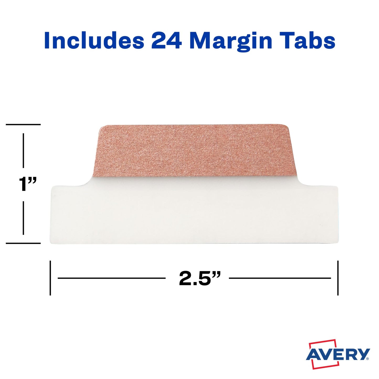 Avery Margin Ultra Tabs, 2.5" x 1", 2-Side Writable, Assorted Metallic, 24 Repositionable Page Tabs (74786)