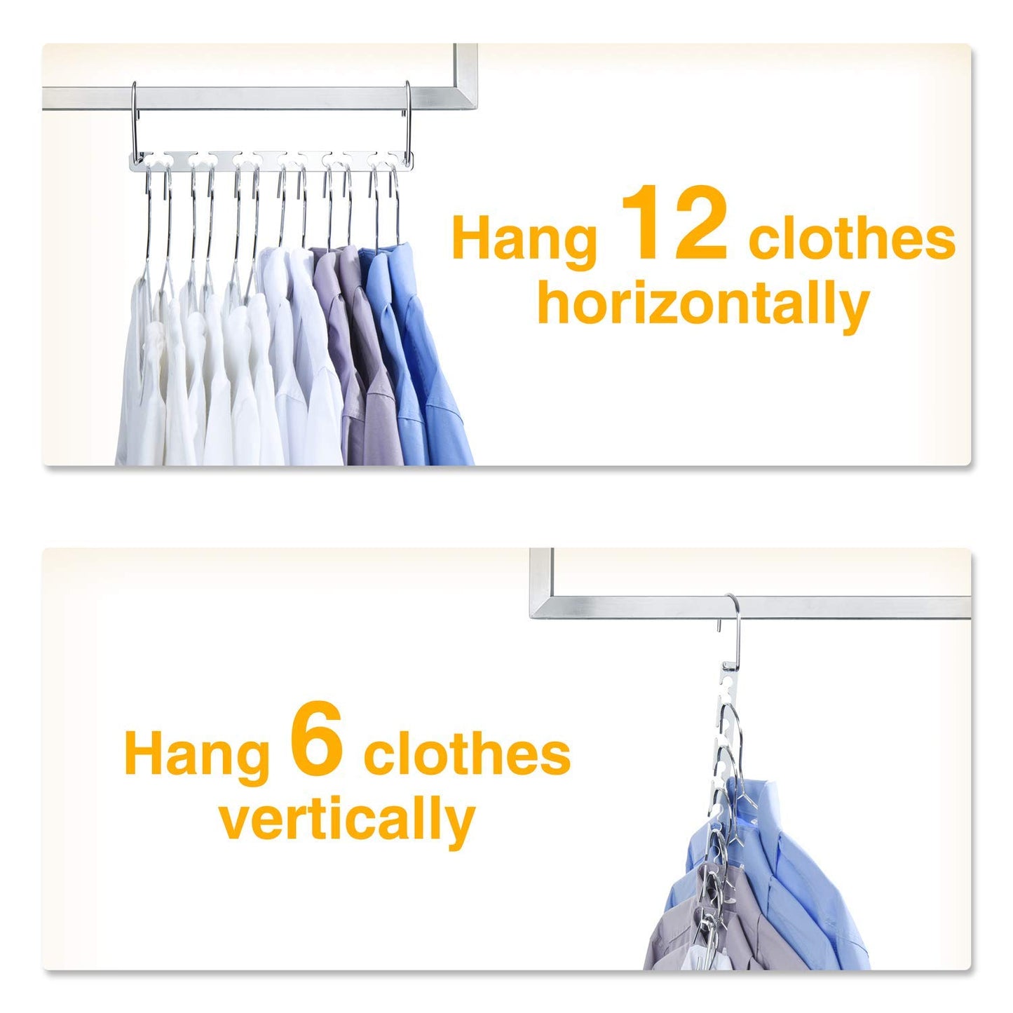 HOUSE DAY 10.5 Inch Closet Space Saving Wardrobe Clothing Magic Hangers Oragnizer Heavy Chrome Hangers, Updated Hook Design Pack of 8