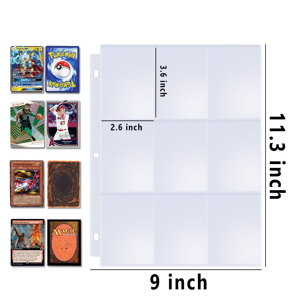 Toupeone 9-Pocket Baseball Card Sleeves for 3 Ring Binder Clear Plastic Trading Card Page Protectors Sheet (30 Pages)