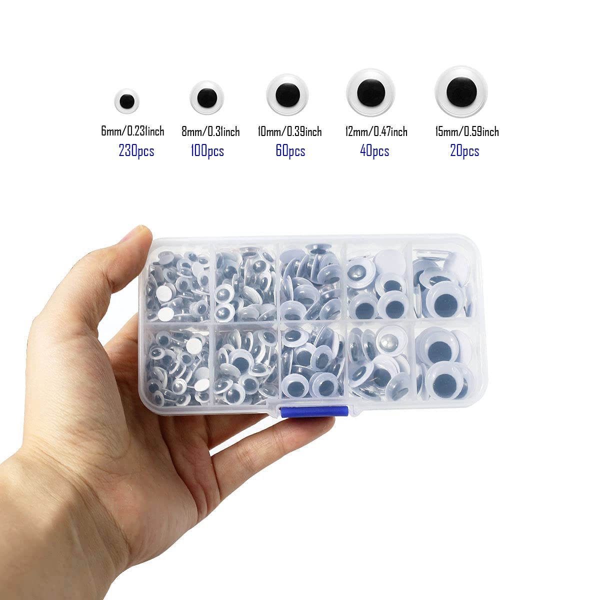 450Pcs Black Wiggle Googly Eyes with Self-Adhesive, 6mm 8mm 10 mm 12mm 15mm Mixed Packaging,3 Years and up