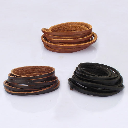 LolliBeads (TM) 3 mm Genuine Leather Cord Braiding String for Jewelry Making Craft DIY Assorted Color Dark Brown, Light Brown and Black 6 Meters (6 Yards)