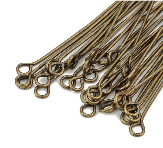 200pcs 30mm Eye Pins (Wire 0.8mm/0.03 inch/20 Gauge) Antique Bronze Plated Brass for Jewelry Beading Craft Making CF153-30