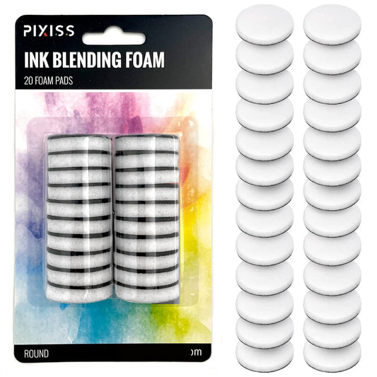 Pixiss Mini Ink Blending Foams, 20 Pack Round Replacement Foam Pads for Distressing, Blending and More