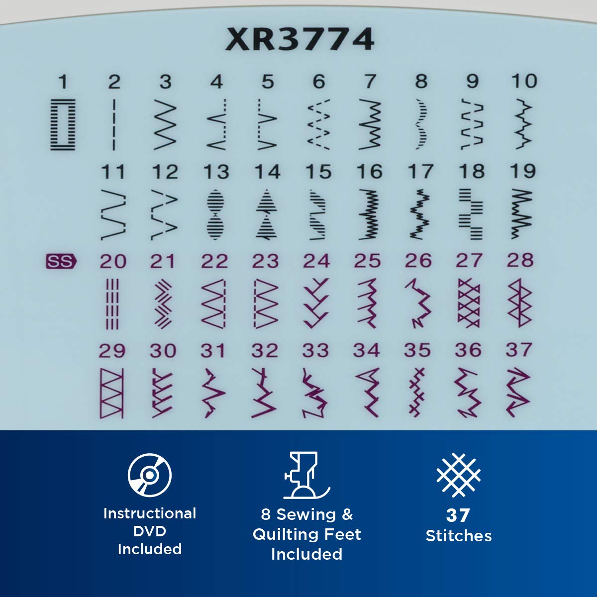 Brother Sewing and Quilting Machine, XR3774, 37 Built-in Stitches, Wide Table, 8 Included Sewing Feet