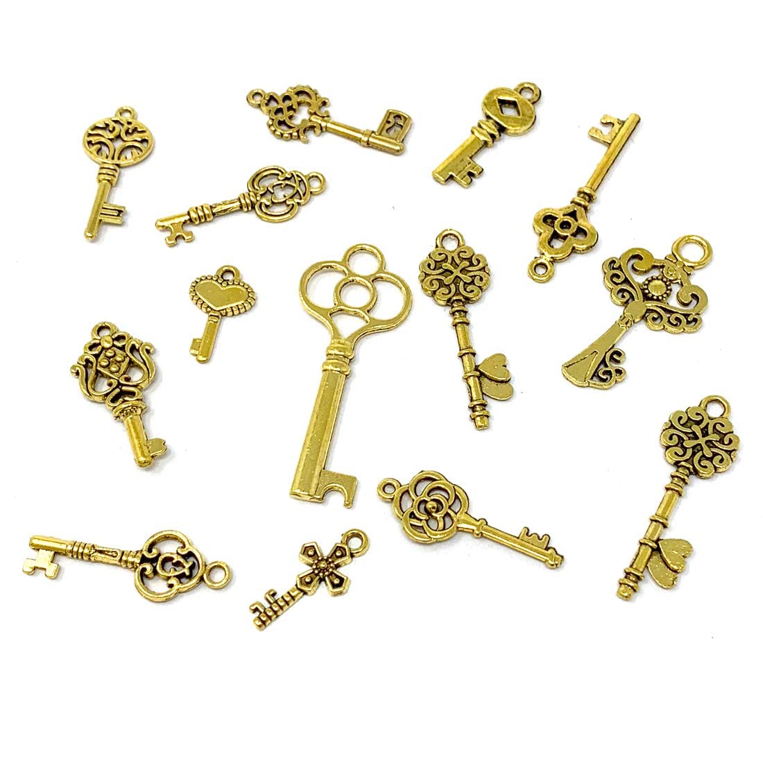 AUCHOIS 80 PCS Vintage Skeleton Key Set Charms, SUNEEY Mixed Style Antique Gold Key Set Charms for Pendant DIY Jewelry Making Wedding Party Favors