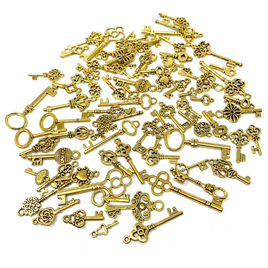 AUCHOIS 80 PCS Vintage Skeleton Key Set Charms, SUNEEY Mixed Style Antique Gold Key Set Charms for Pendant DIY Jewelry Making Wedding Party Favors