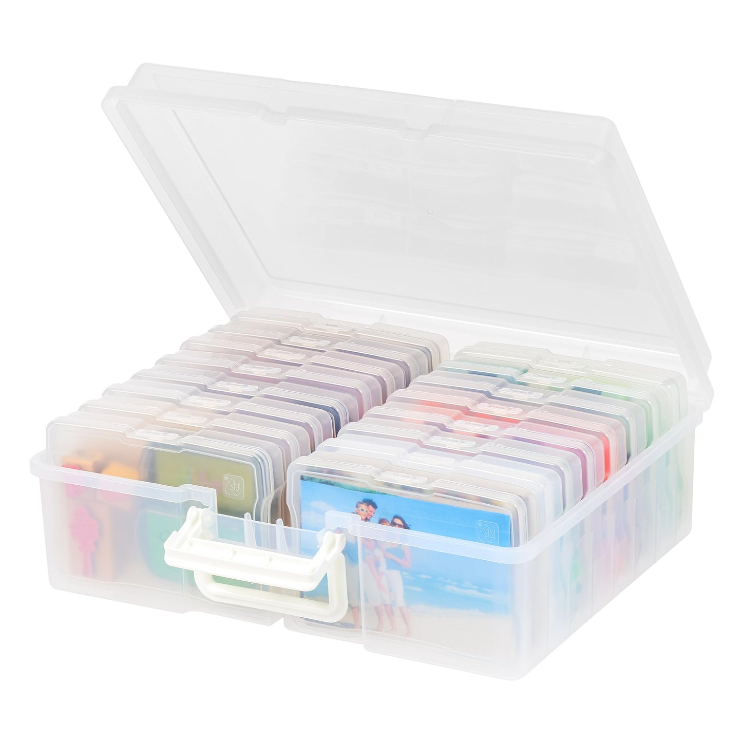 IRIS USA 4" x 6" Photo Storage Craft Keeper, Main Container with 16 Organization and Protection Cases For Picture, Scrapbooking, Stationery, Clear