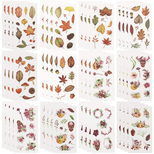 Planner Stickers Set (48 Sheets) Leaves Pumpkins Skulls Stickers Decorative Adhesive Sticker Collection for Scrapbooking, Diary, Album, Bullet Journals, Laptops, Cup, DIY Arts and Craft