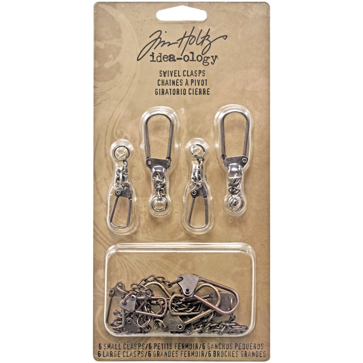 Tim Holtz Idea-ology Metal Swivel Clasps, 12 Clasps per Pack, 2-3/4 and 3-3/4 Inches, Antique Finishes, TH92677