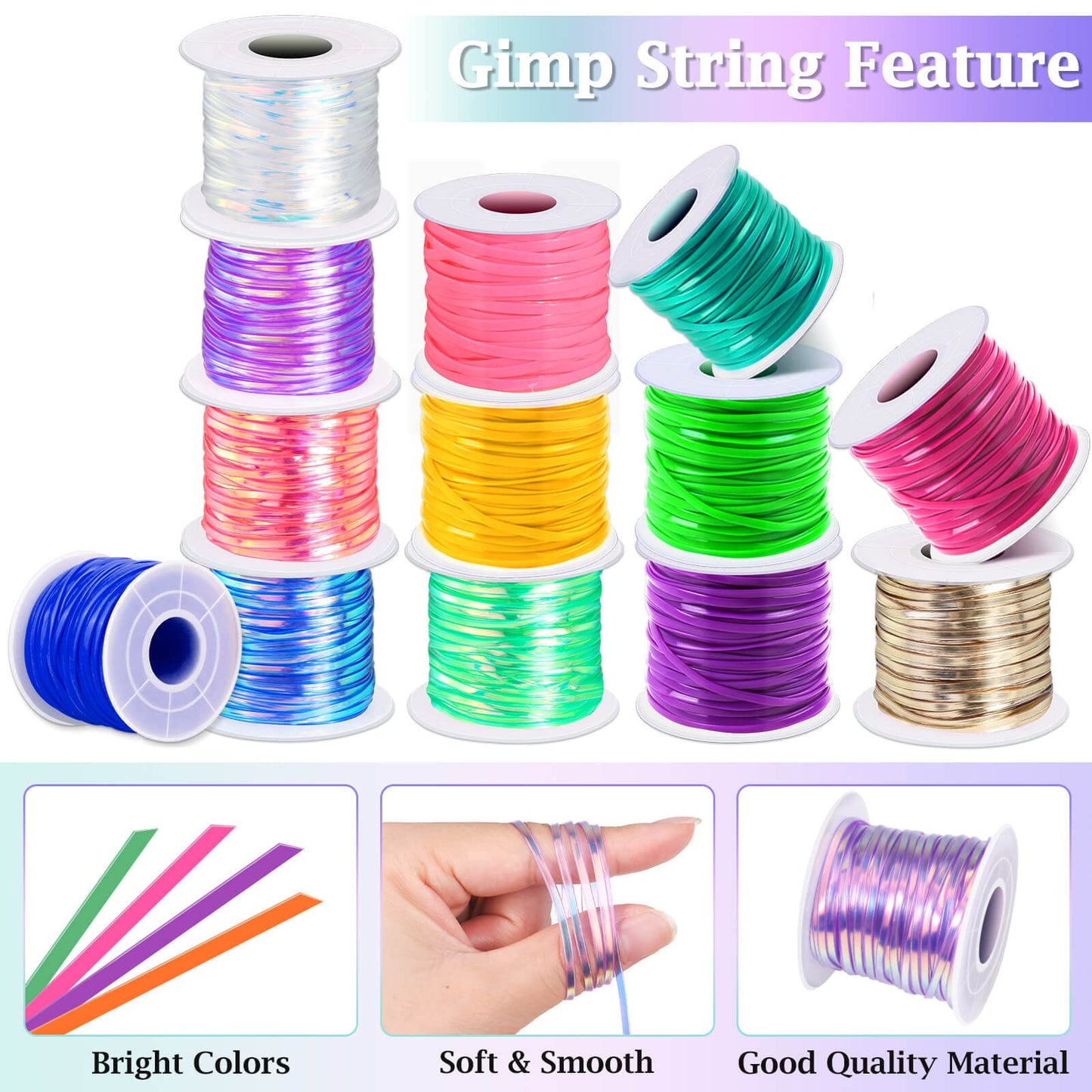 cridoz Lanyard String, Boondoggle String Kit with 20 Rolls Plastic Lacing Cord and 50Pcs Keychain Lanyard Accessories, Gimp String Lanyard Weaving Kit for Keychain Crafts, Bracelet and Lanyards