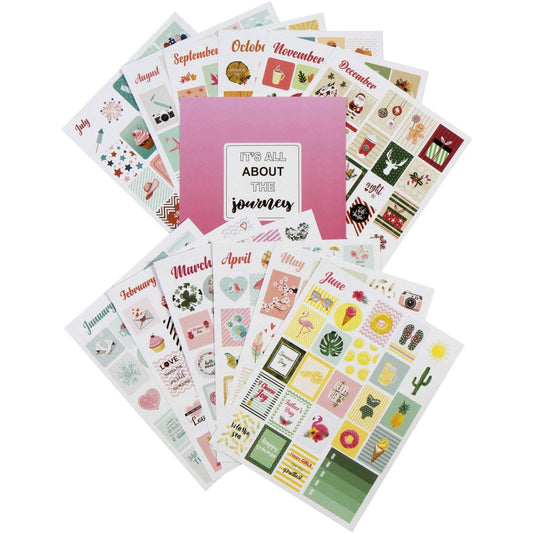 Decorative Scrapbooking Planner Stickers Set – Seasonal/Holiday Set of Fun, Cute & Aesthetic Stickers for Adults I Inspirational Pack of 12 Sheets – Use in Calendar, Planner, Journal, Scrapbook