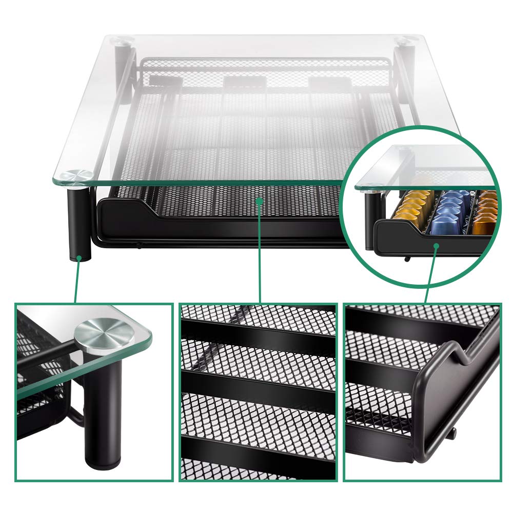 Masthome 60 Nespresso Pods Holder Drawer, Coffee Capsule Organizer for Nespresso with Glass Tray and Anti -slip Feet, Coffee Strorage Rack of Big Capacity