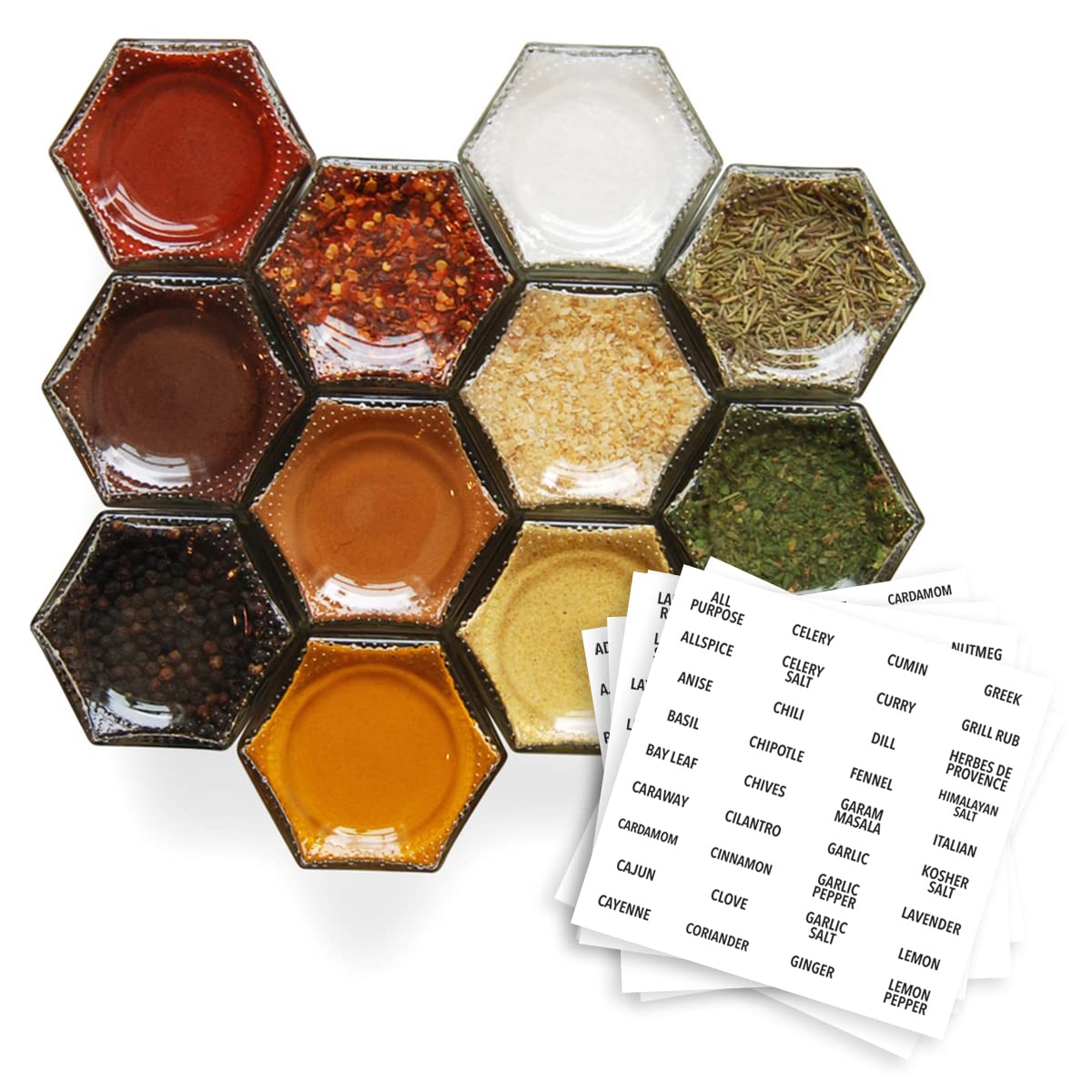 Gneiss Spice Magnetic Jars: Includes 12 Large Empty Glass Jars (4 oz), Magnetic Metal Lids & Spice Labels | Create a Hanging Spice Rack on Your Fridge