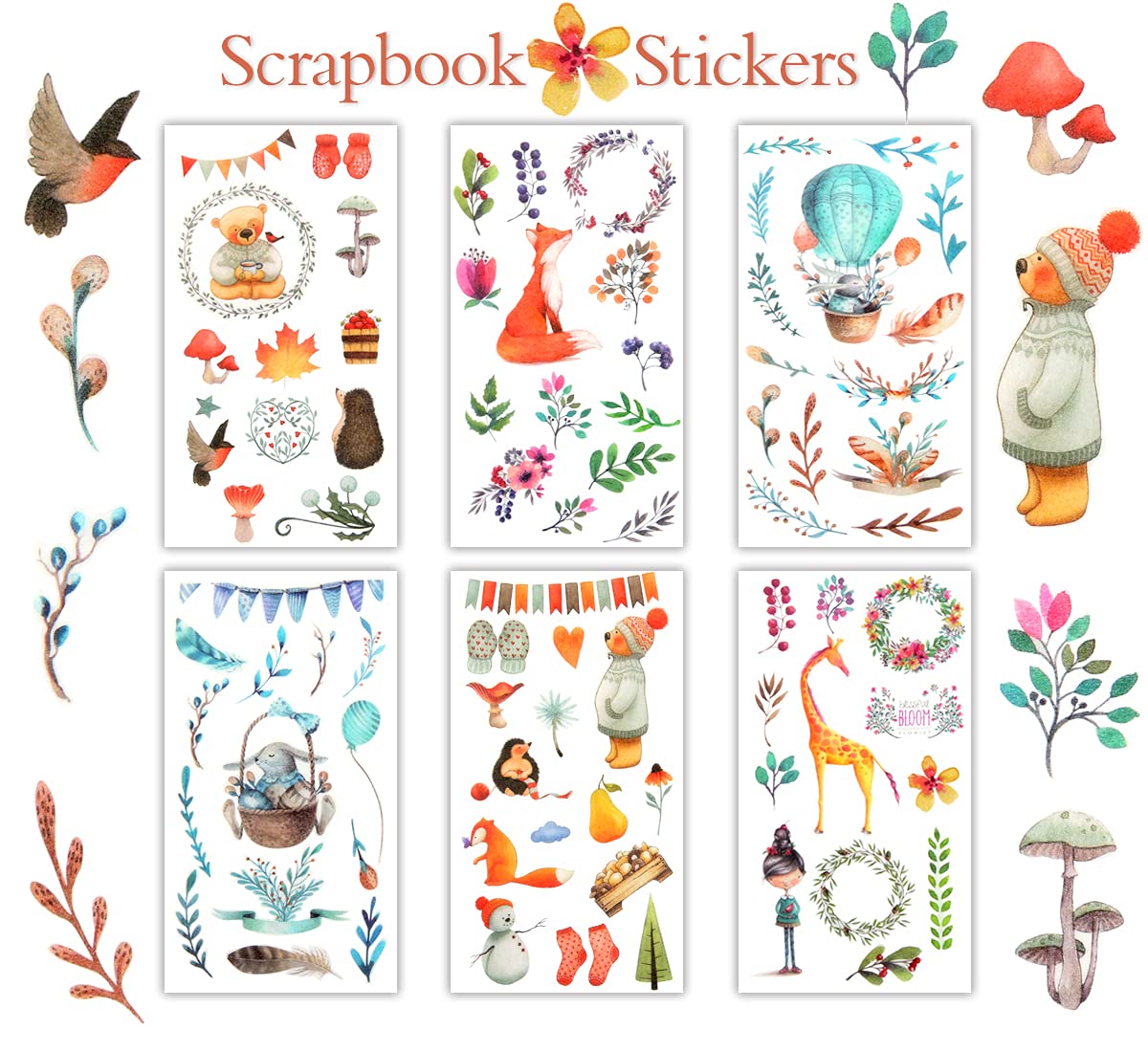 Scrapbook Stickers, Cute Kawaii Animal Planner Stickers for Kids DIY Arts Crafts, Laptop, Journaling, Scrapbooking, Gift Cards, Water Bottles, Photos, Calendars and More(Cute Stickers)