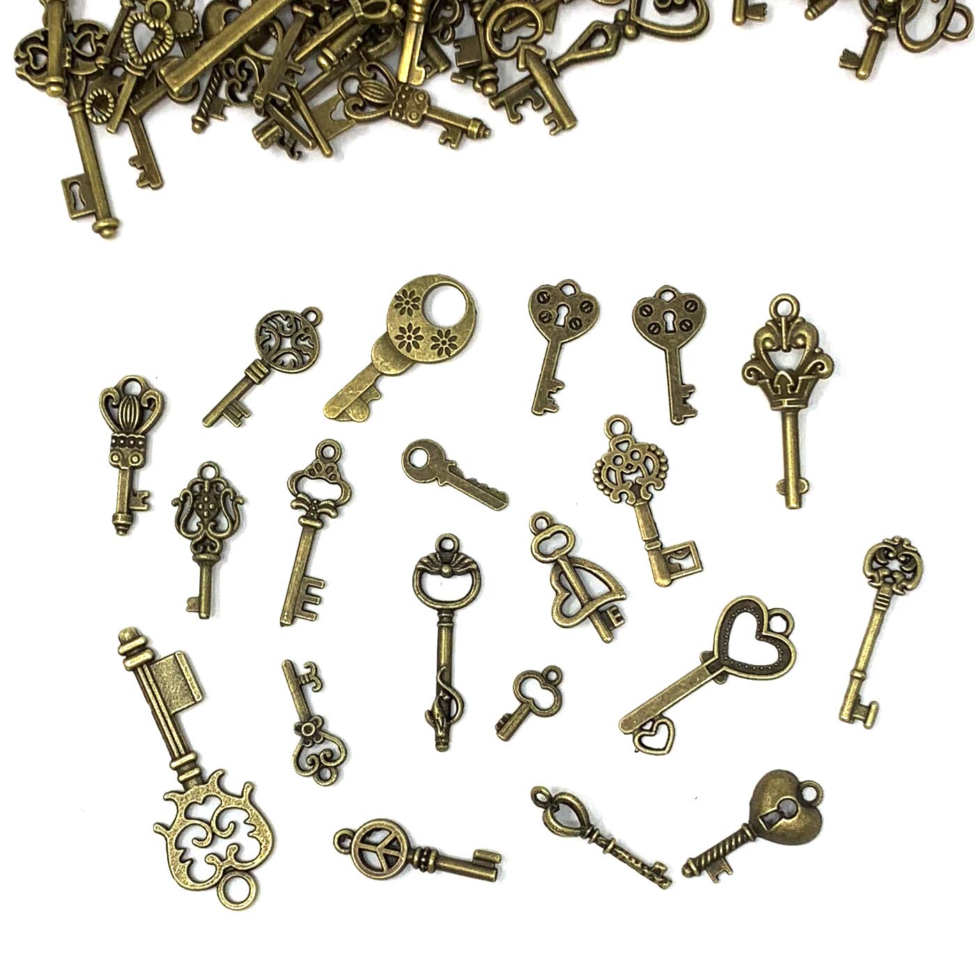 125 PCS Vintage Skeleton Key Set Charms, JIALEEY Mixed Antique Style Bronze Brass for Pendant DIY Jewelry Making Wedding Party Favors