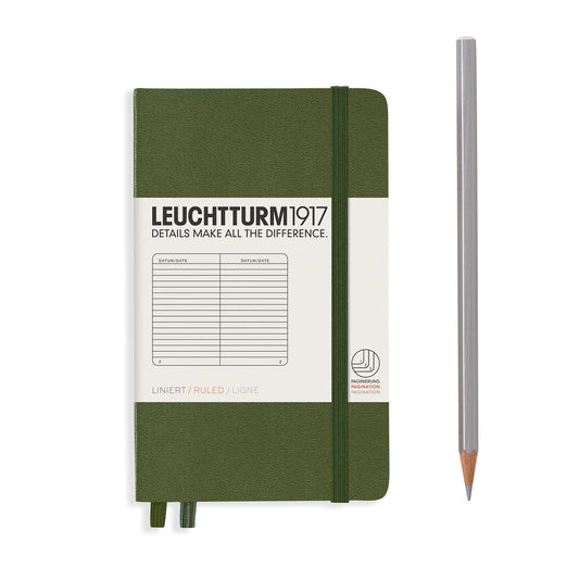 LEUCHTTURM1917 - Notebook Hardcover Pocket A6-187 Numbered Pages for Writing and Journaling (Army, Ruled)