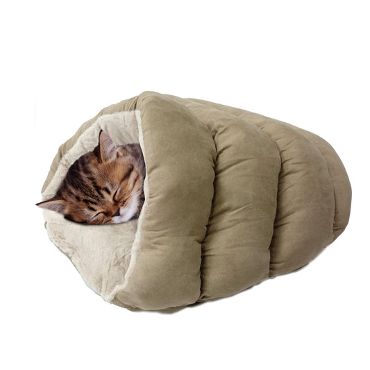 SPOT Sleep Zone Cuddle Cave - Cat Cave Bed for Indoor Cats and Mini Dogs, Durable, Comfortable, Washable for Kittens and Puppies Under 10 lbs and 12 inches Long, Tan Color