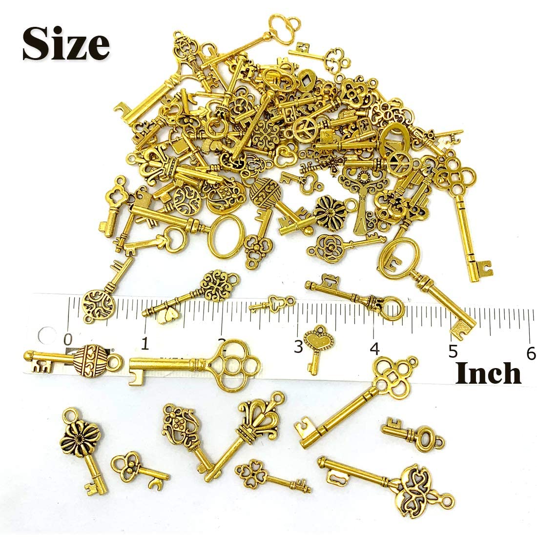 AUCHOIS 80 PCS Vintage Skeleton Key Set Charms, SUNEEY Mixed Style Antique Gold Key Set Charms for Pendant DIY Jewelry Making Wedding Party Favors