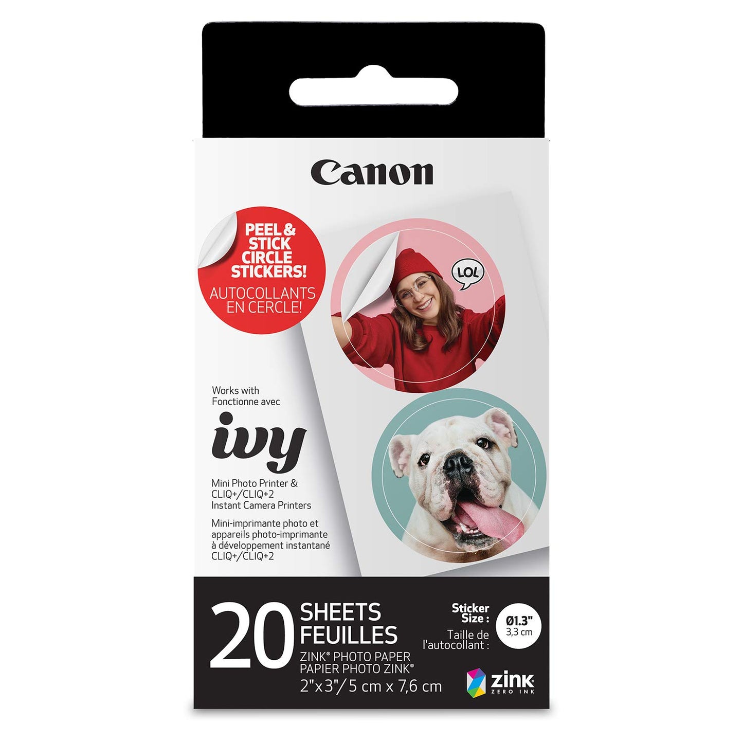 Canon IVY ZINK Pre-Cut Circle Sticker Paper, 20 Sheets