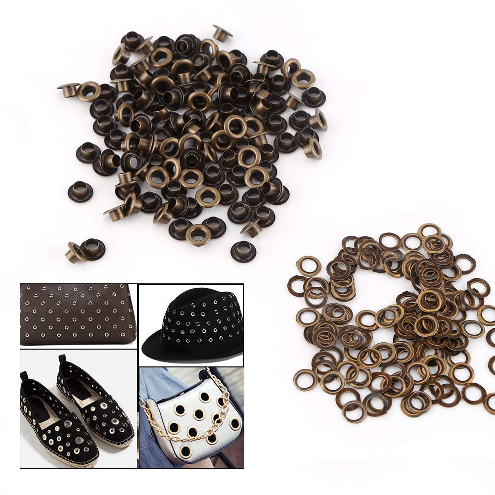 Antique Brass Eyelet Grommets, Leathercraft Accessory Fasteners Kit with Washers for Repairs Decoration(5mm)