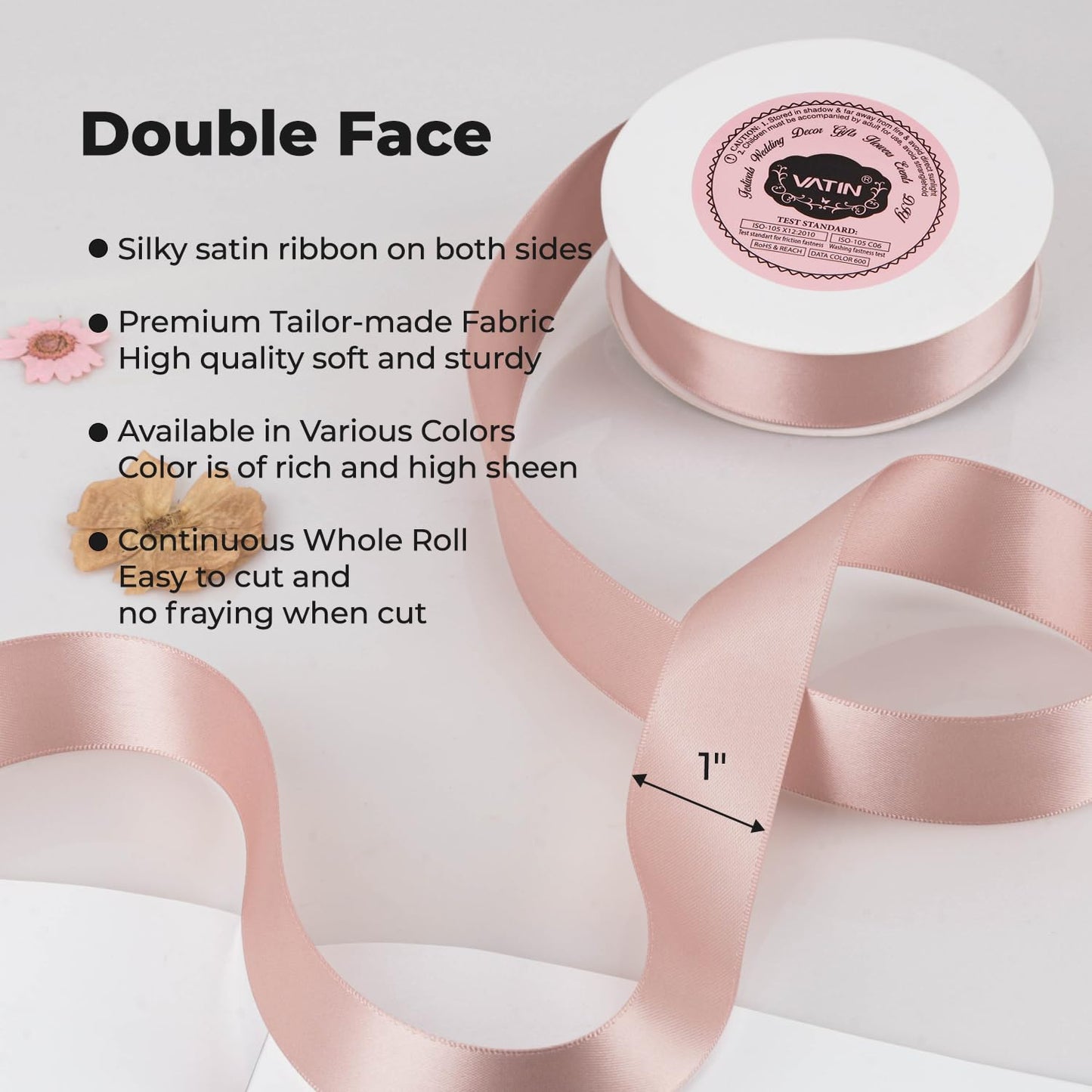 VATIN 1 inch Double Faced Polyester Satin Ribbon Gold -Continuous 25 Yard Spool, Perfect for Wedding, Wreath, Baby Shower,Packing and Other Projects