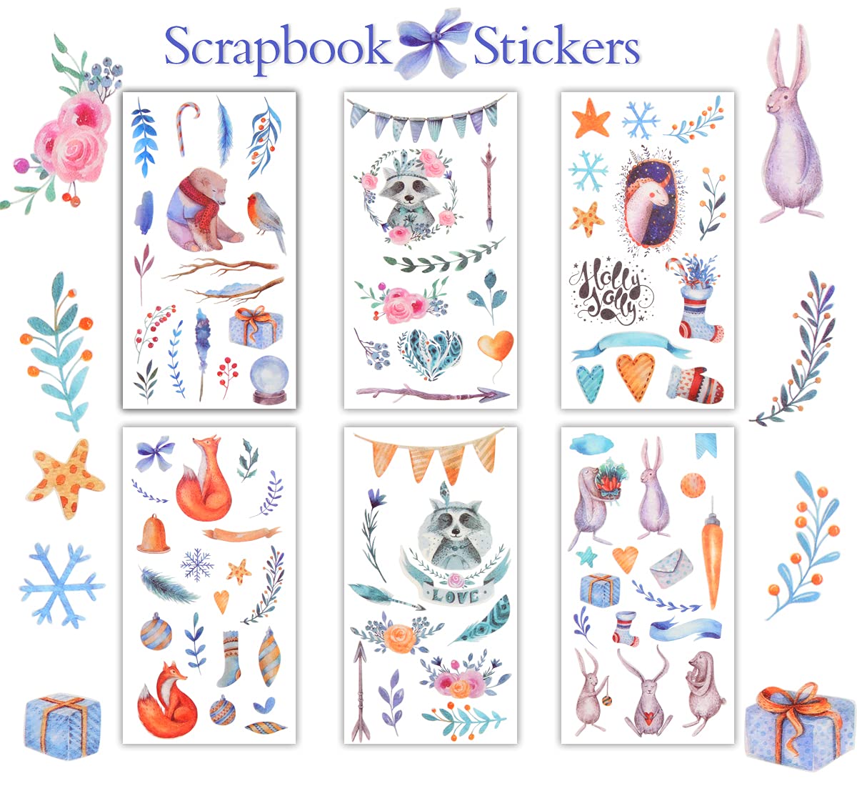 Scrapbook Stickers, Cute Kawaii Animal Planner Stickers for Kids DIY Arts Crafts, Laptop, Journaling, Scrapbooking, Gift Cards, Water Bottles, Photos, Calendars and More(Cute Stickers)