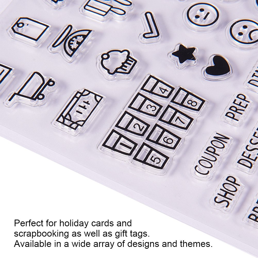 PH PandaHall Clear Journal Stamps, 4 Sheets Clear Silicone Stamps Alphabet Symbol Stamp Seal Calendar Planner Stamps with Square Acrylic Block Pad for Week Dates Month Organizer Scrapbooking Photo